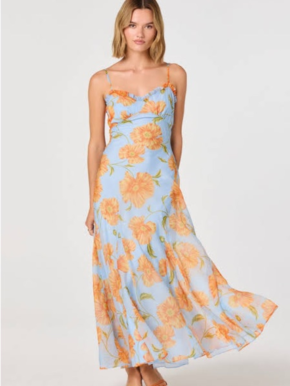 Astr Blue Maxi Dress with Orange Floral Print